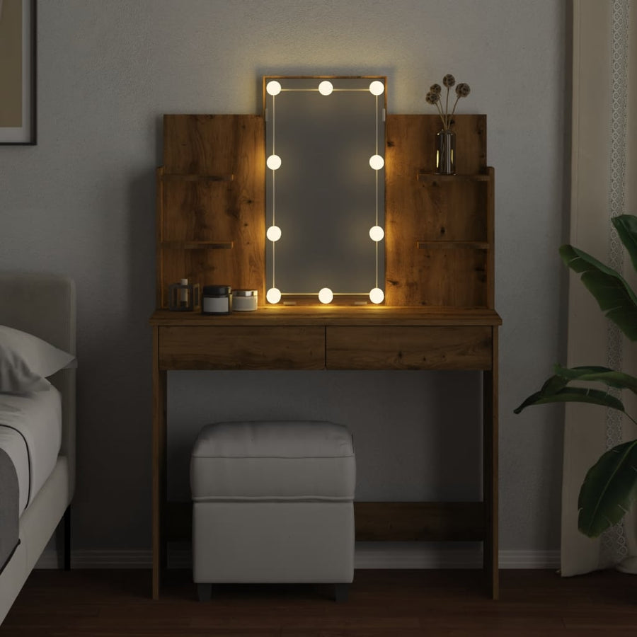 Kaptafel met LED-verlichting 96x40x142 cm artisanaal eikenkleur