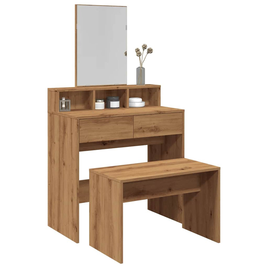 Kaptafelkruk 70X35X45 Cm Bewerkt Hout Artisanaal Eikenkleur artisanaal eikenkleurig