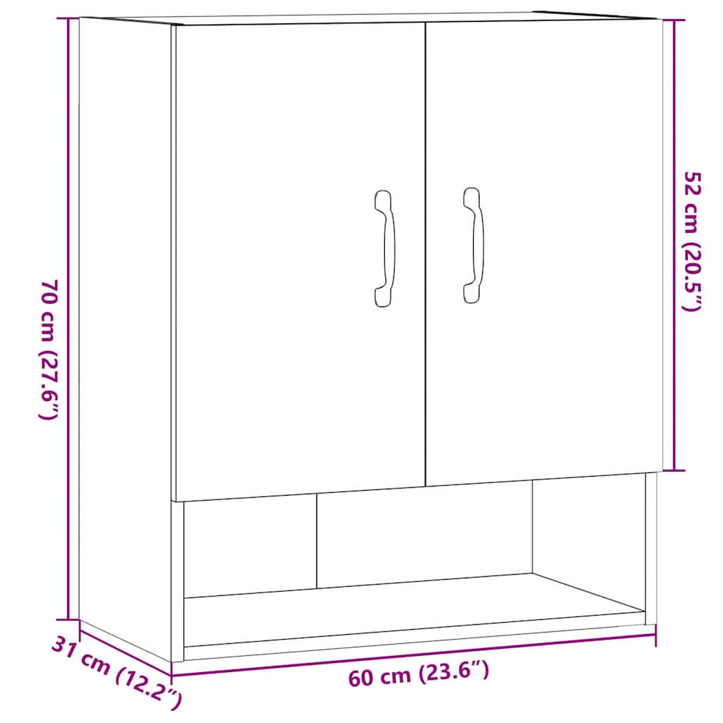 Wandkast 60x31x70 cm bewerkt hout oud houtkleurig