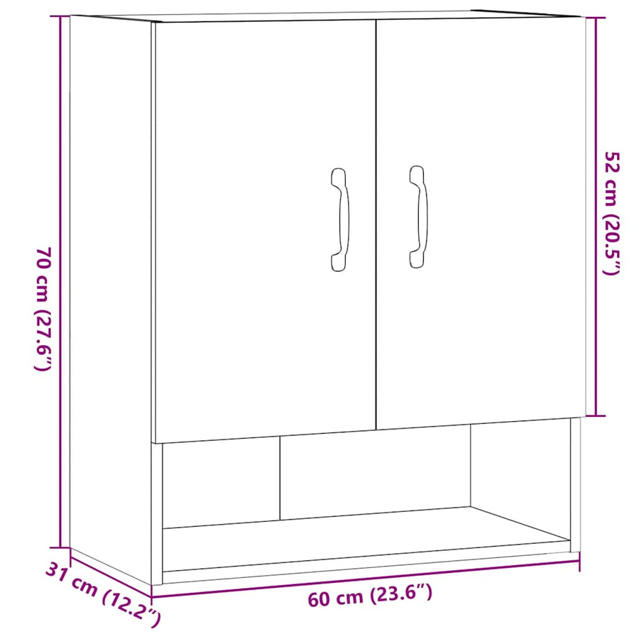 Wandkast 60x31x70 cm bewerkt hout oud houtkleurig