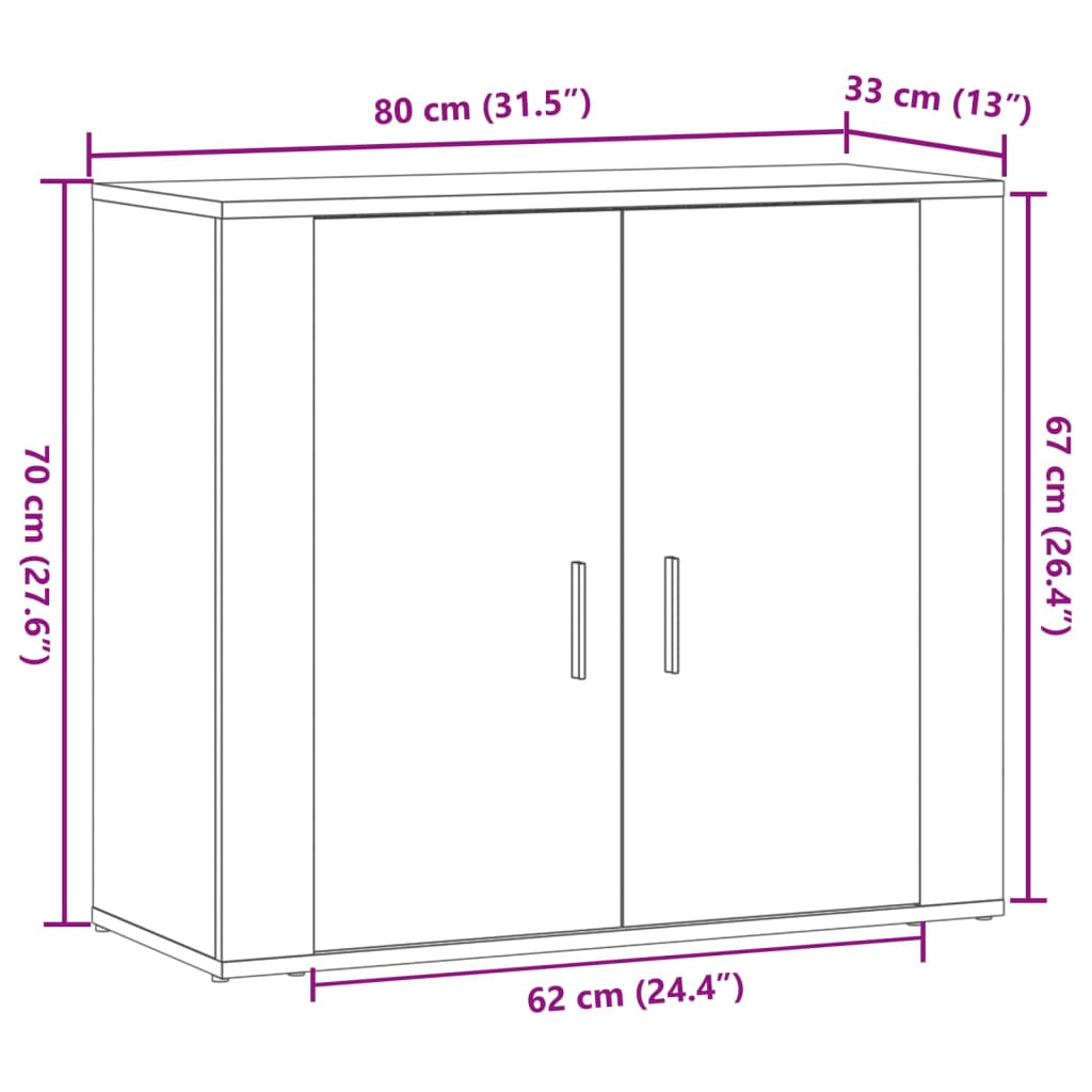 Dressoir 80x33x70 cm bewerkt hout artisanaal eikenkleurig