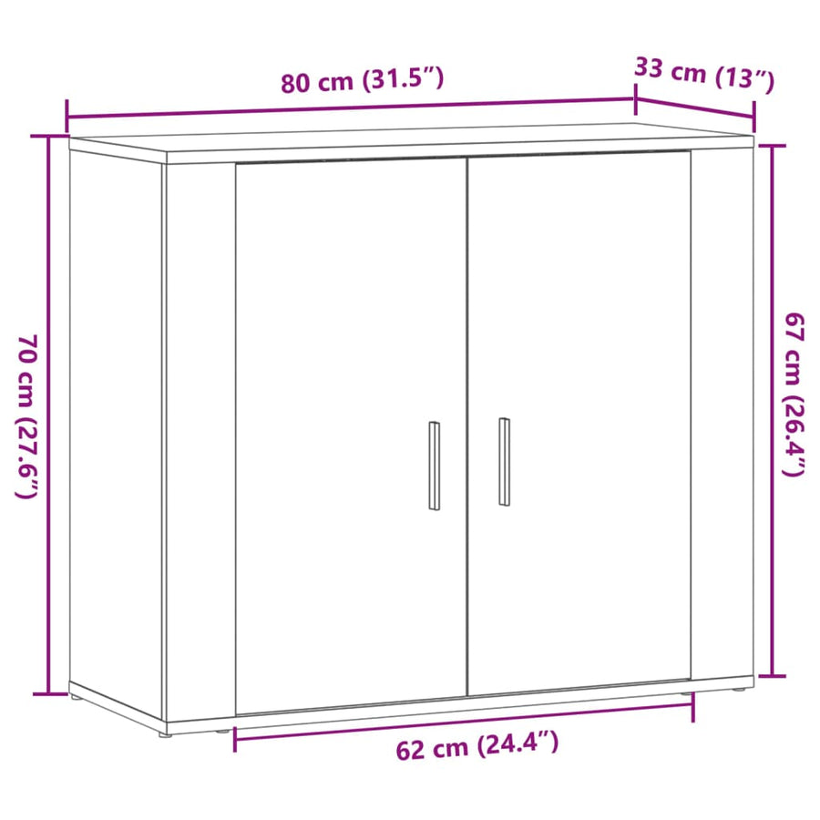 Dressoir 80x33x70 cm bewerkt hout artisanaal eikenkleurig