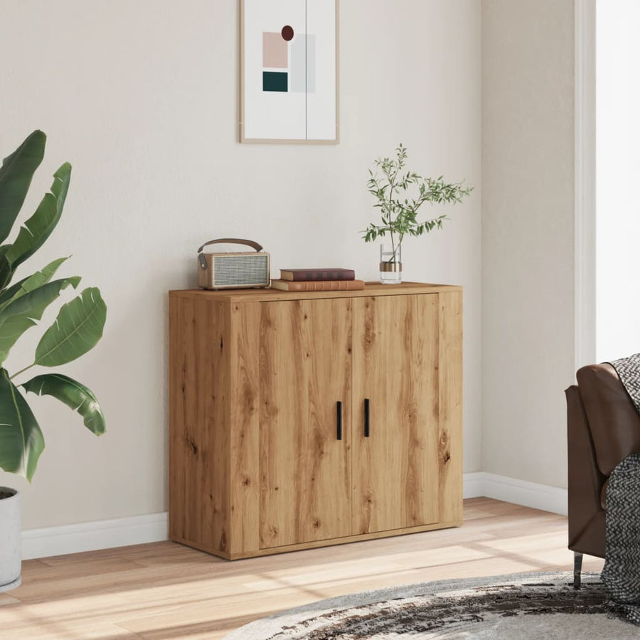 Dressoir 80x33x70 cm bewerkt hout artisanaal eikenkleurig