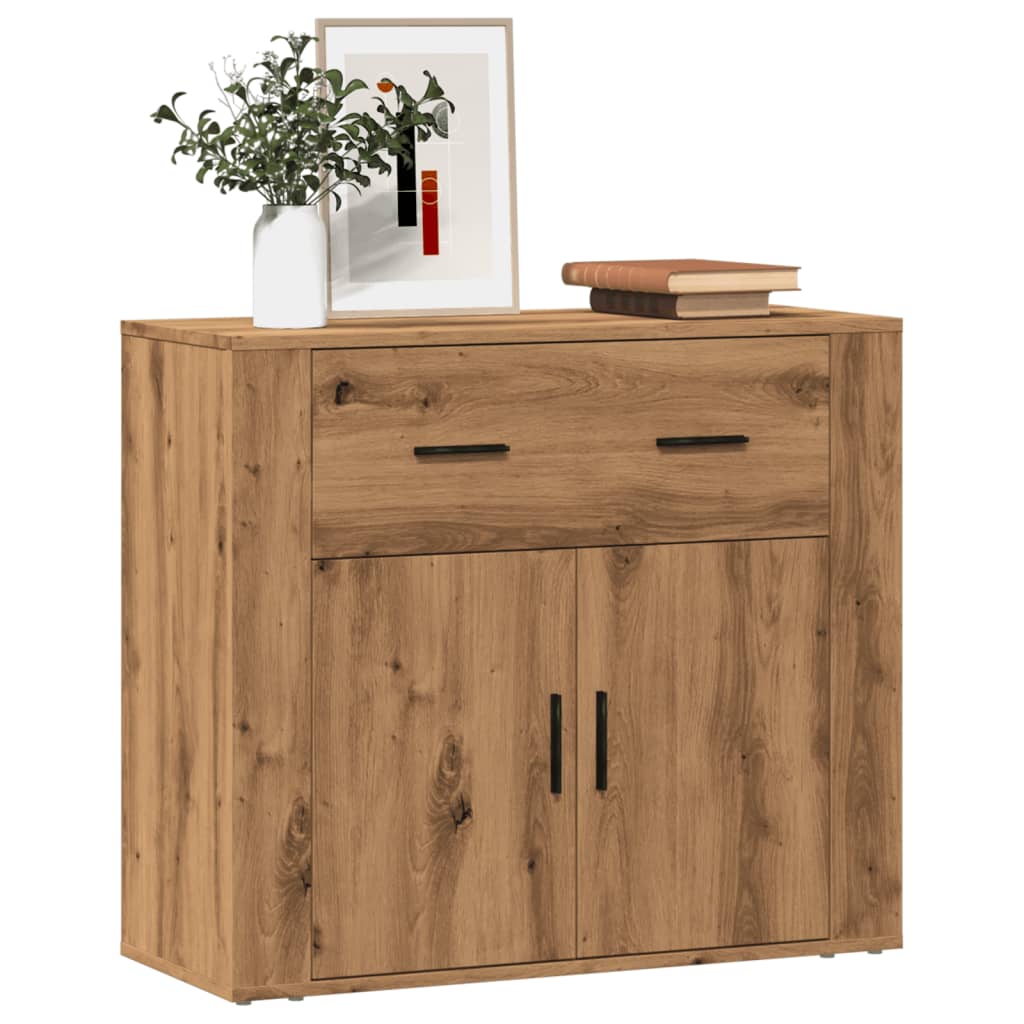 Dressoir 80x33x70 cm bewerkt hout artisanaal eikenkleurig