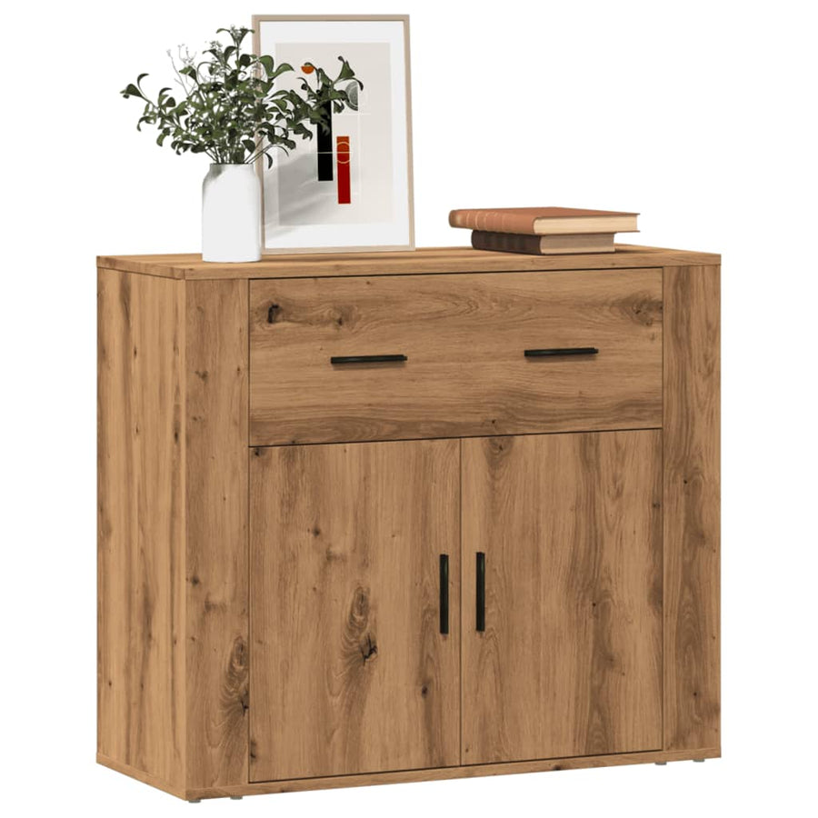 Dressoir 80x33x70 cm bewerkt hout artisanaal eikenkleurig
