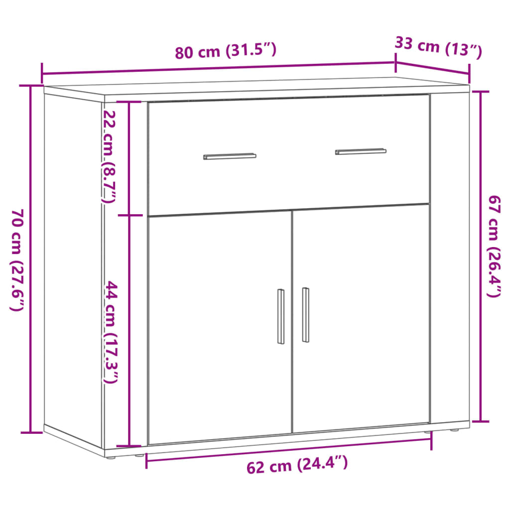 Dressoir 80x33x70 cm bewerkt hout artisanaal eikenkleurig