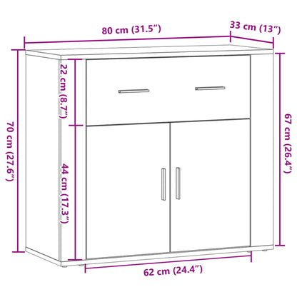 Dressoir 80x33x70 cm bewerkt hout artisanaal eikenkleurig