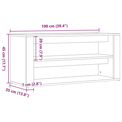 Schoenenbank 100x35x45 cm bewerkt hout oud houtkleurig