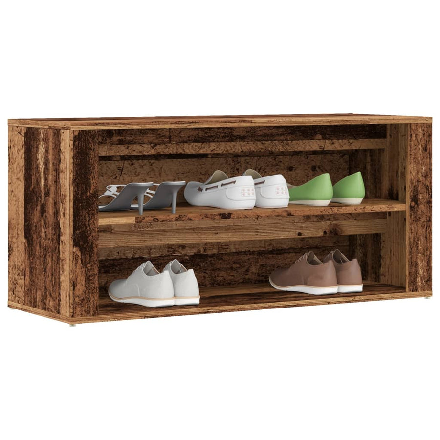 Schoenenbank 100x35x45 cm bewerkt hout oud houtkleurig