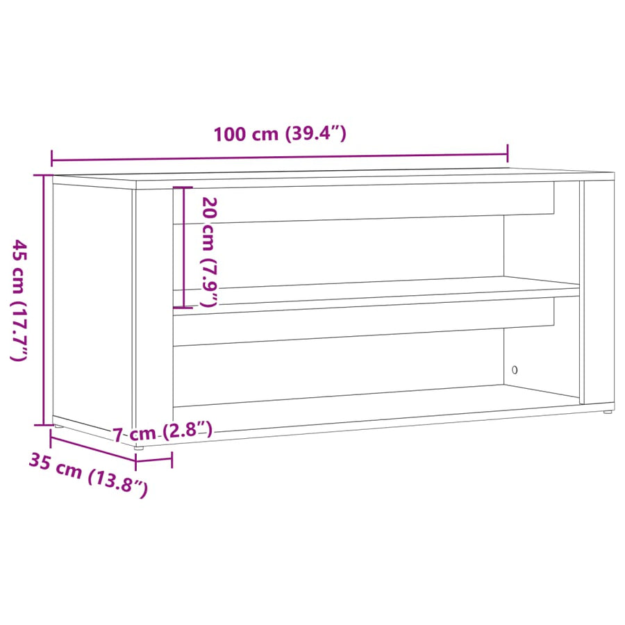 Schoenenbankje 100x35x45 cm bewerkt hout artisanaal eikenkleur