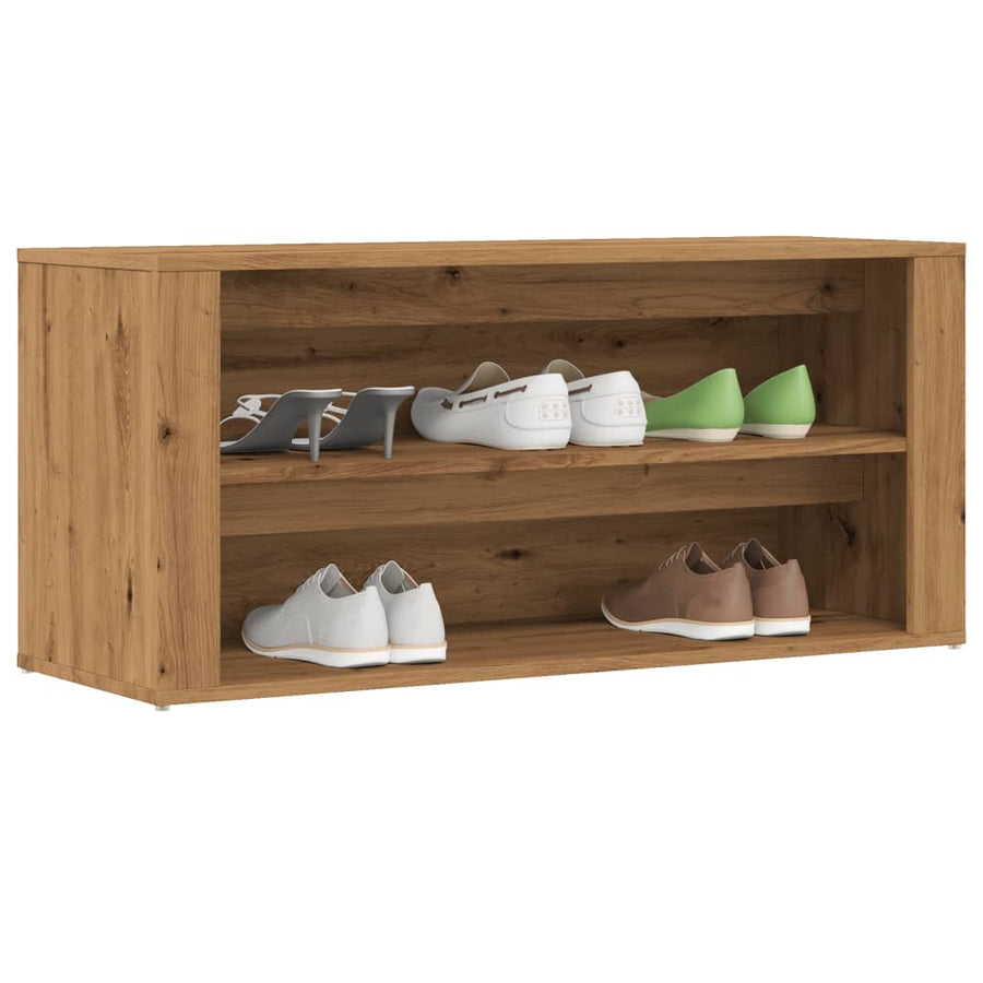 Schoenenbankje 100x35x45 cm bewerkt hout artisanaal eikenkleur