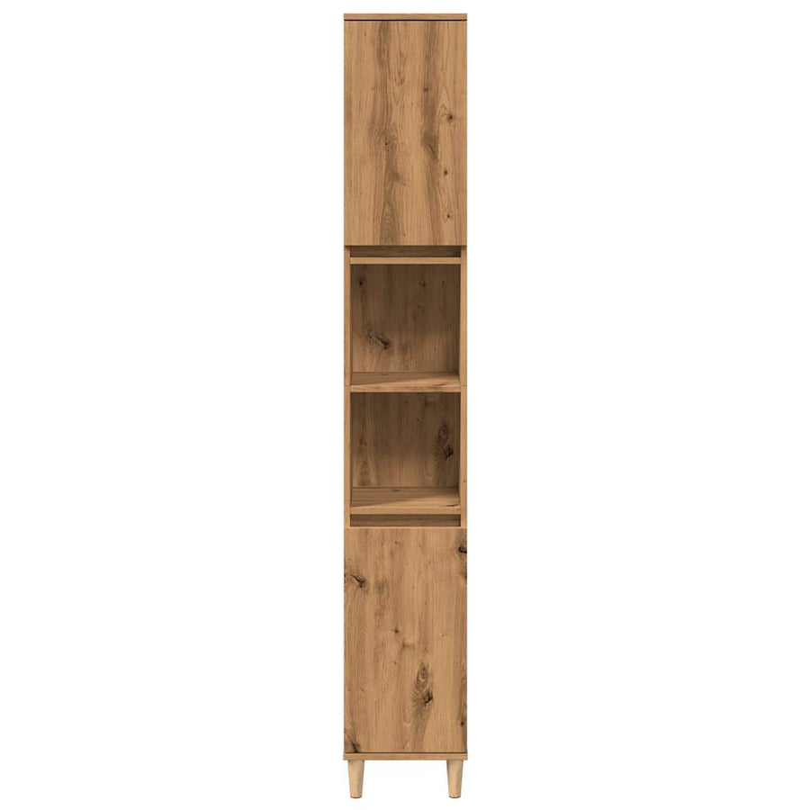 Badkamerkast 30x30x190 cm bewerkt hout artisanaal eikenkleurig