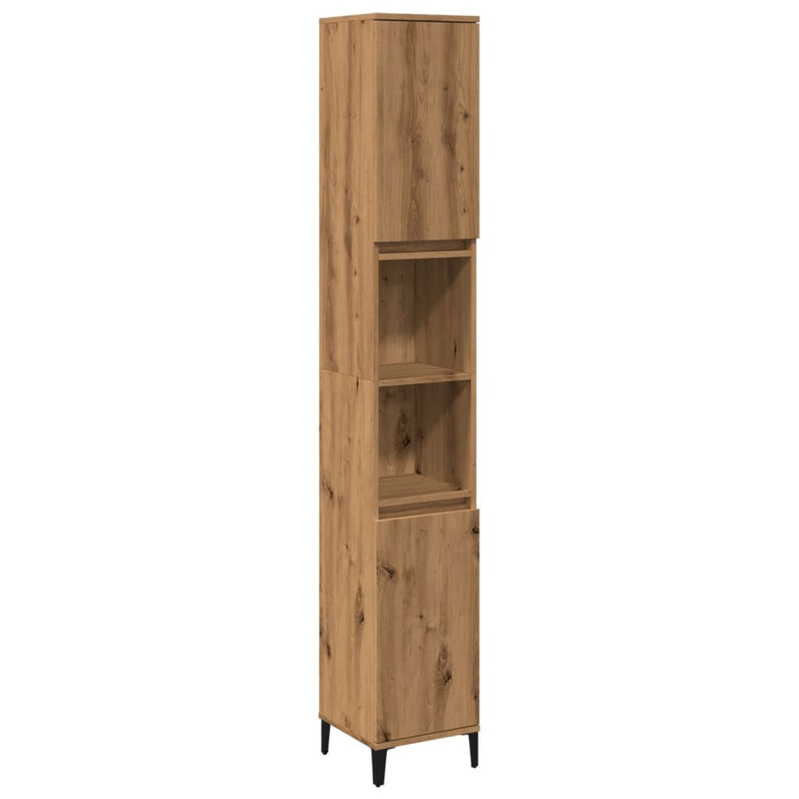 Badkamerkast 30x30x190 cm bewerkt hout artisanaal eikenkleurig