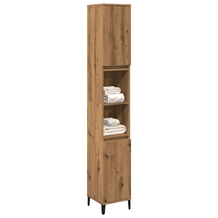 Badkamerkast 30x30x190 cm bewerkt hout artisanaal eikenkleurig