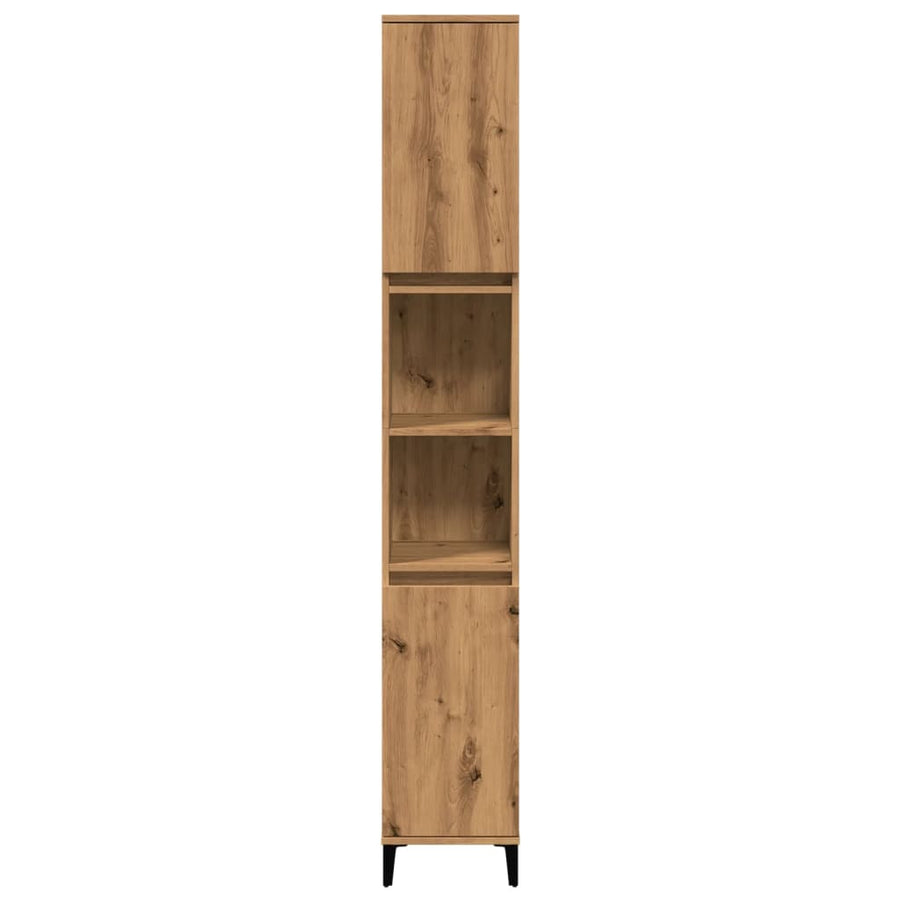 Badkamerkast 30x30x190 cm bewerkt hout artisanaal eikenkleurig