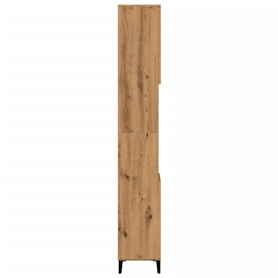 Badkamerkast 30x30x190 cm bewerkt hout artisanaal eikenkleurig