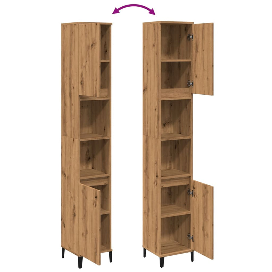 Badkamerkast 30x30x190 cm bewerkt hout artisanaal eikenkleurig