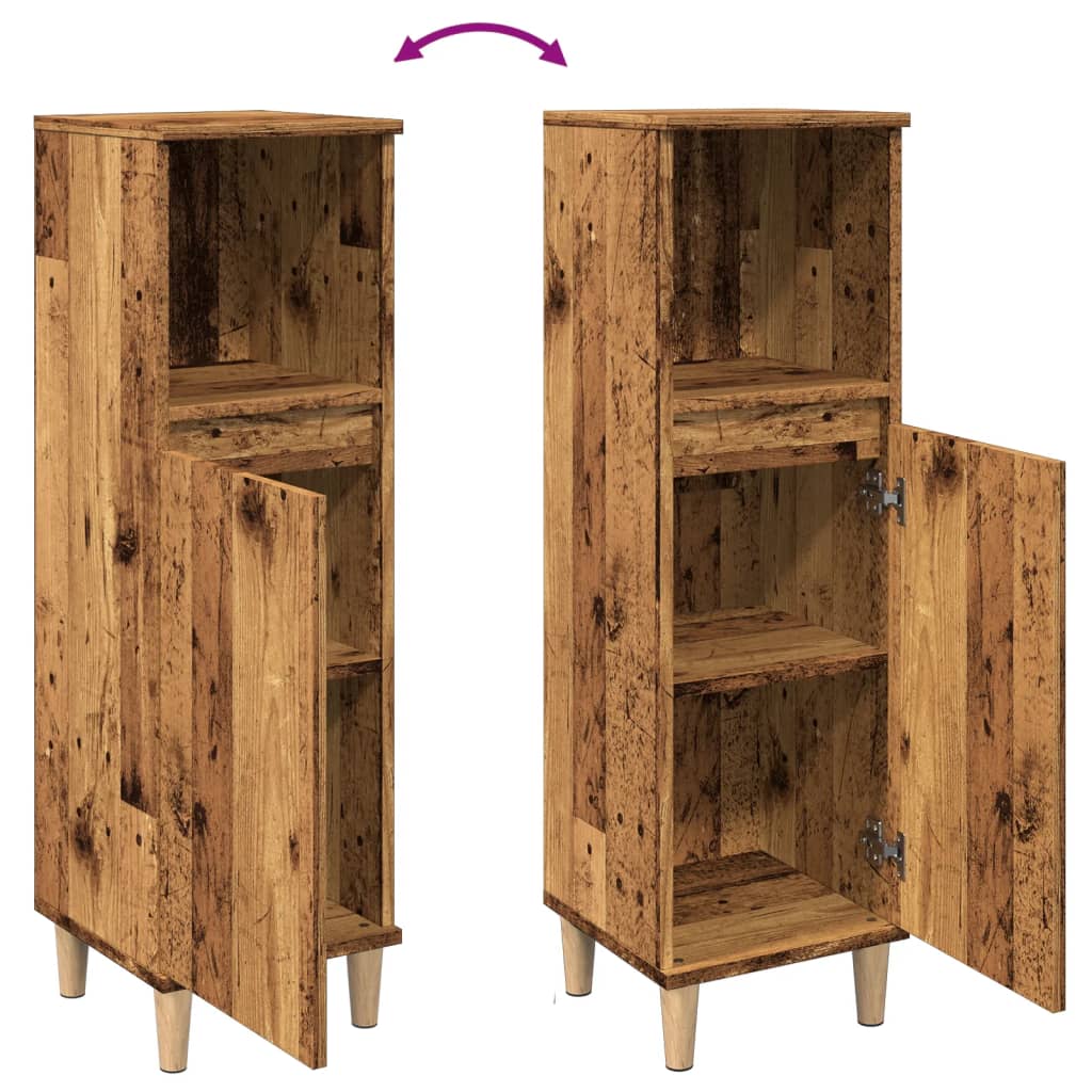 Badkamerkast 30x30x100 cm bewerkt hout oud houtkleurig