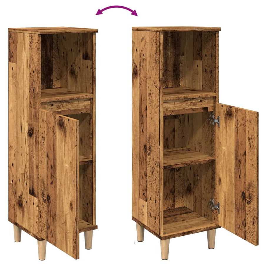 Badkamerkast 30x30x100 cm bewerkt hout oud houtkleurig