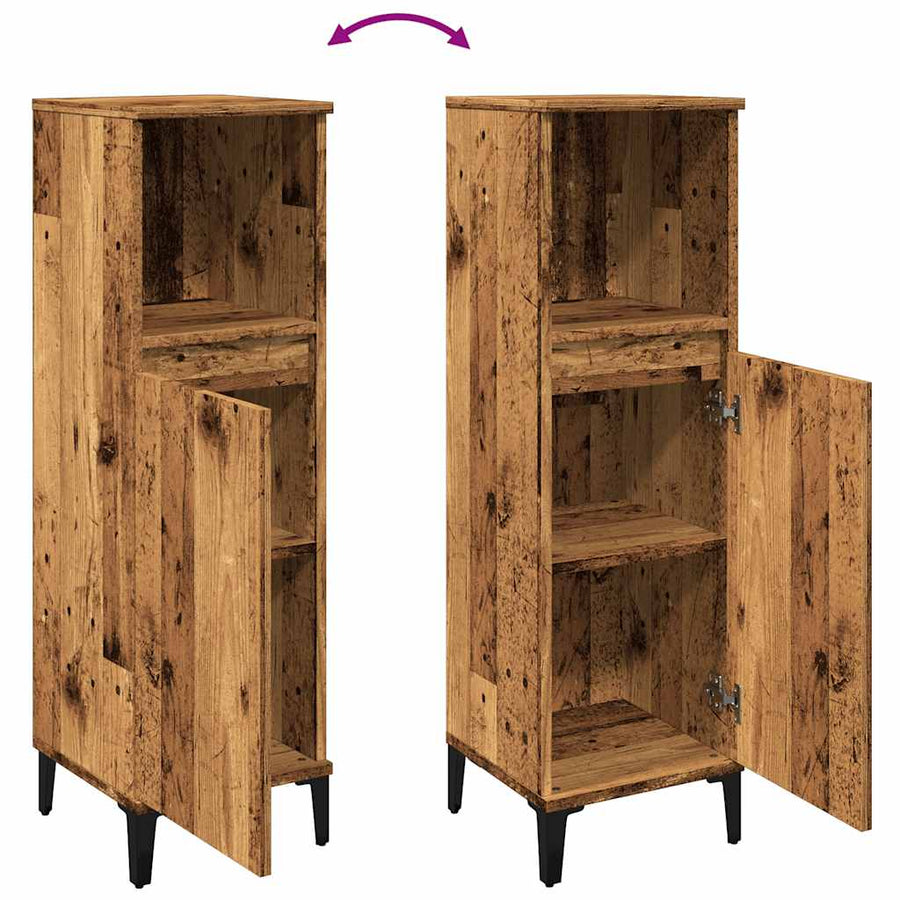 Badkamerkast 30x30x100 cm bewerkt hout oud houtkleurig