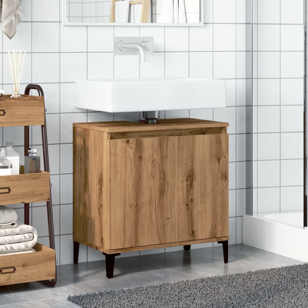 Wastafelkast 58x33x60 cm bewerkt hout artisanaal eikenkleur