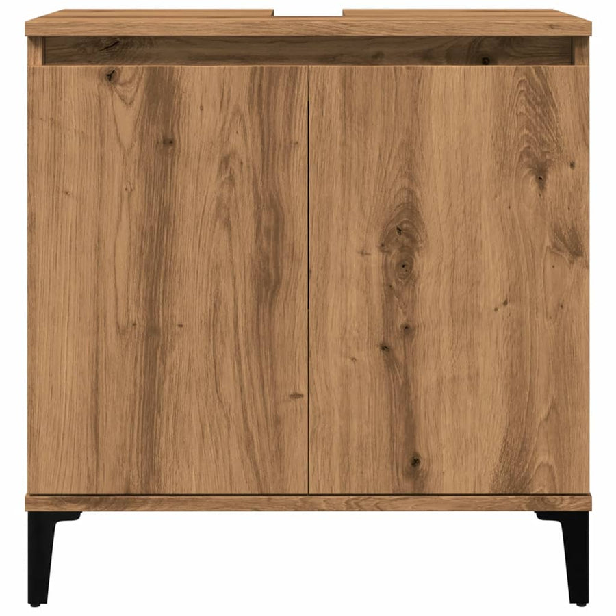Wastafelkast 58x33x60 cm bewerkt hout artisanaal eikenkleur