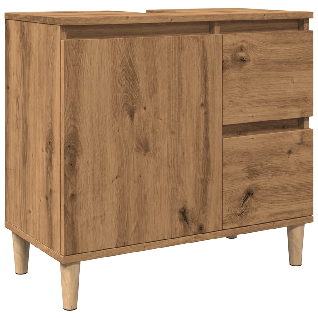 Wastafelkast 65x33x60 cm bewerkt hout artisanaal eikenkleurig