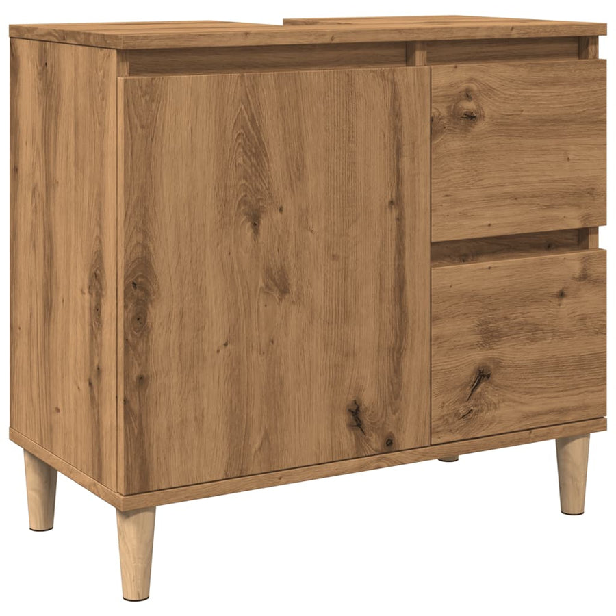 Wastafelkast 65x33x60 cm bewerkt hout artisanaal eikenkleurig