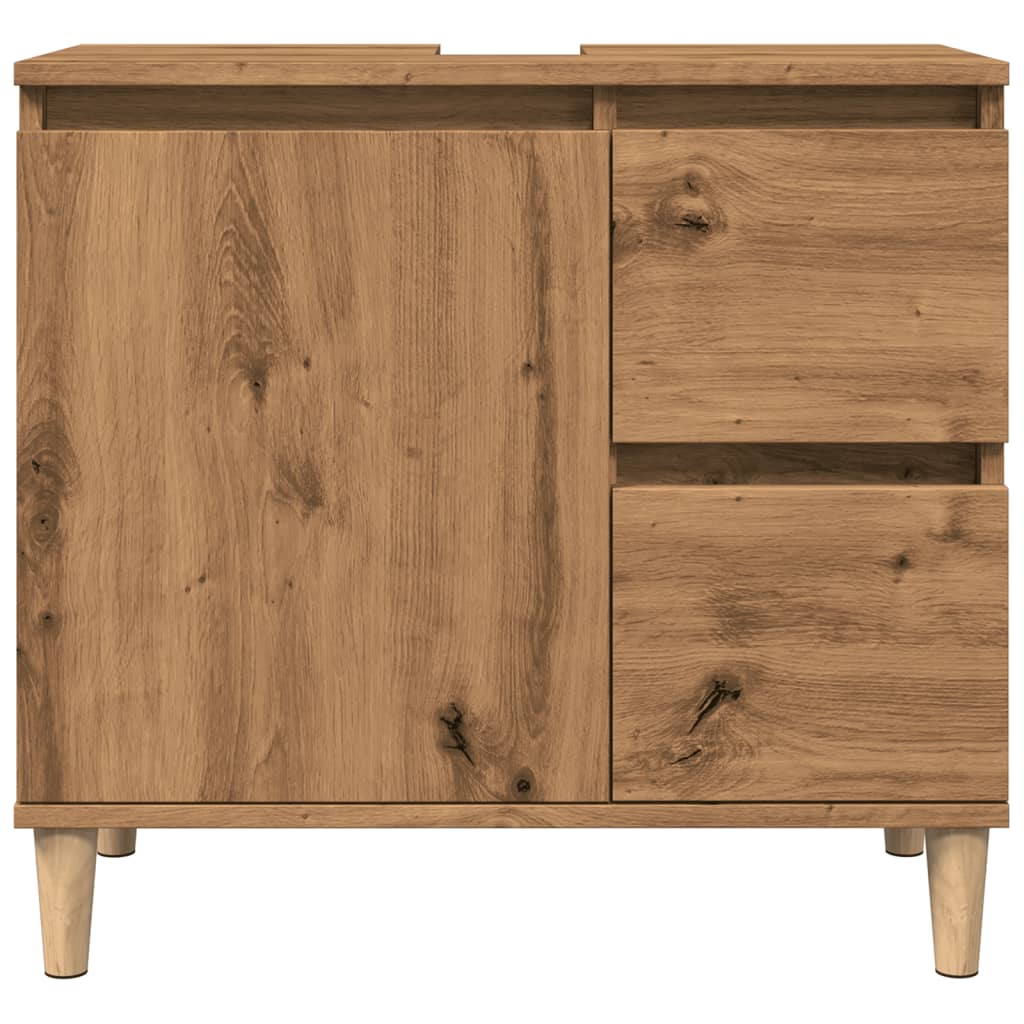 Wastafelkast 65x33x60 cm bewerkt hout artisanaal eikenkleurig