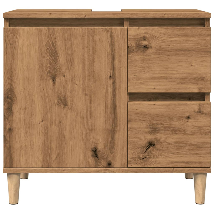 Wastafelkast 65x33x60 cm bewerkt hout artisanaal eikenkleurig