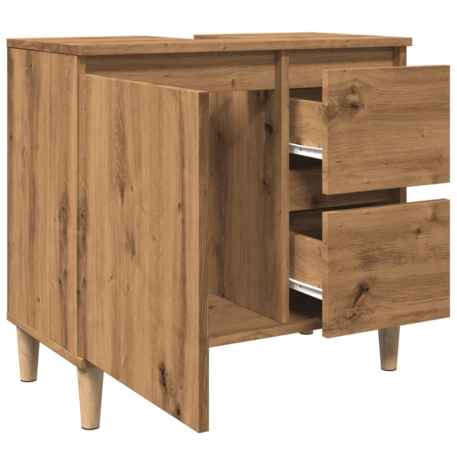 Wastafelkast 65x33x60 cm bewerkt hout artisanaal eikenkleurig