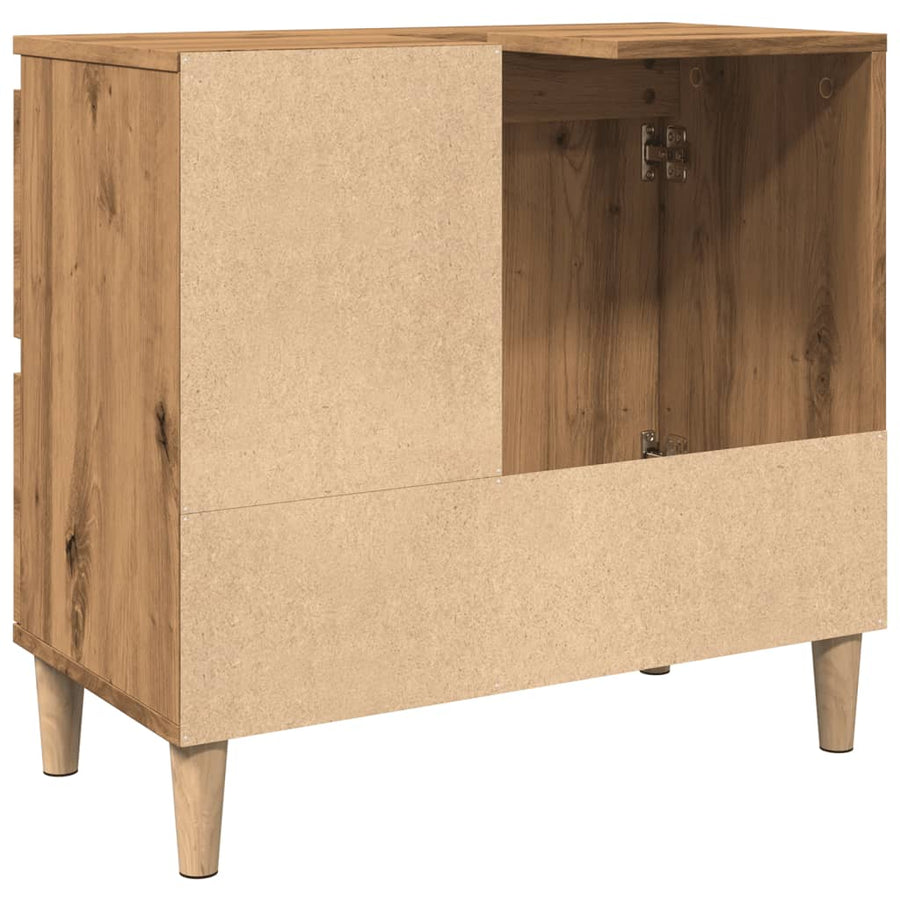 Wastafelkast 65x33x60 cm bewerkt hout artisanaal eikenkleurig