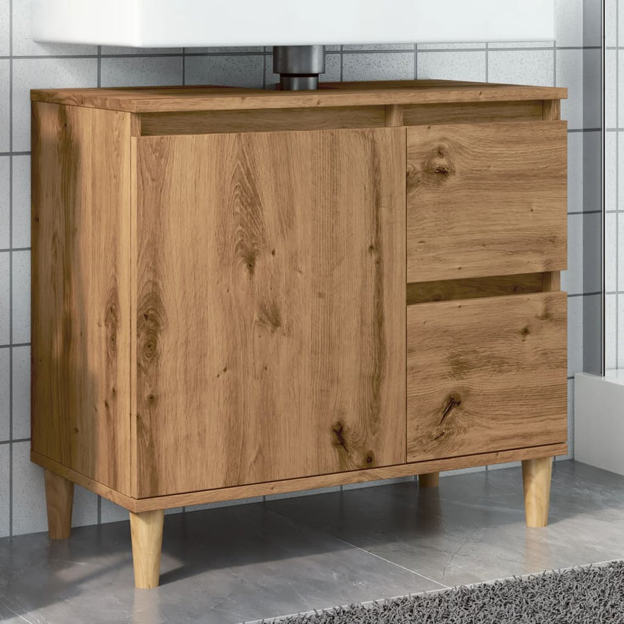 Wastafelkast 65x33x60 cm bewerkt hout artisanaal eikenkleurig
