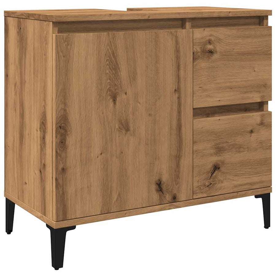 Wastafelkast 65X33X60 Cm Bewerkt Hout Artisanaal Eikenkleurig