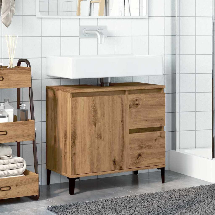 Wastafelkast 65X33X60 Cm Bewerkt Hout Artisanaal Eikenkleurig