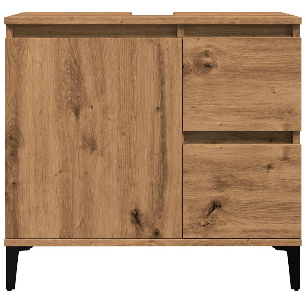 Wastafelkast 65X33X60 Cm Bewerkt Hout Artisanaal Eikenkleurig