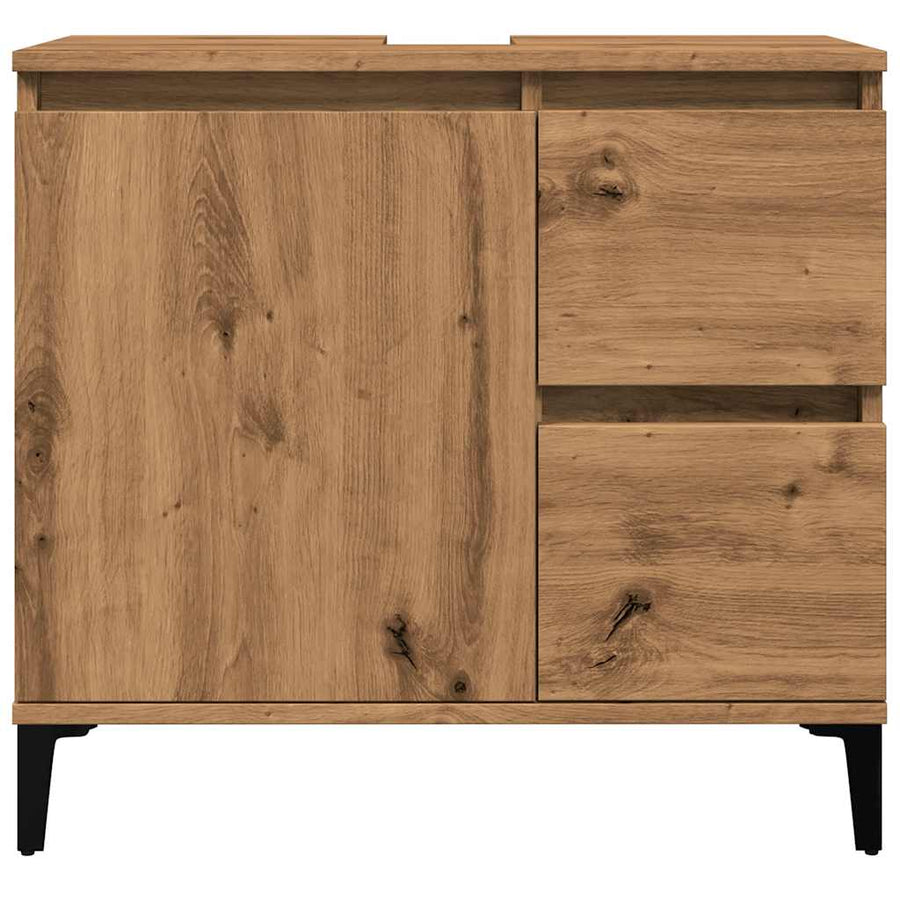 Wastafelkast 65X33X60 Cm Bewerkt Hout Artisanaal Eikenkleurig