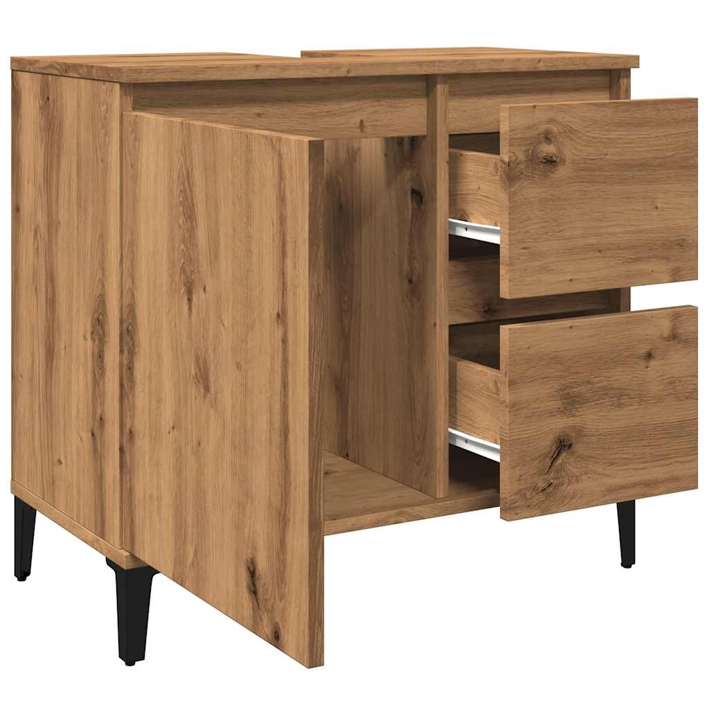 Wastafelkast 65X33X60 Cm Bewerkt Hout Artisanaal Eikenkleurig