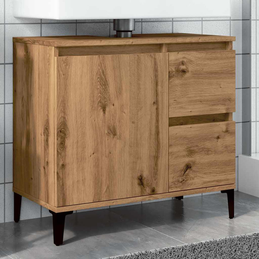 Wastafelkast 65X33X60 Cm Bewerkt Hout Artisanaal Eikenkleurig