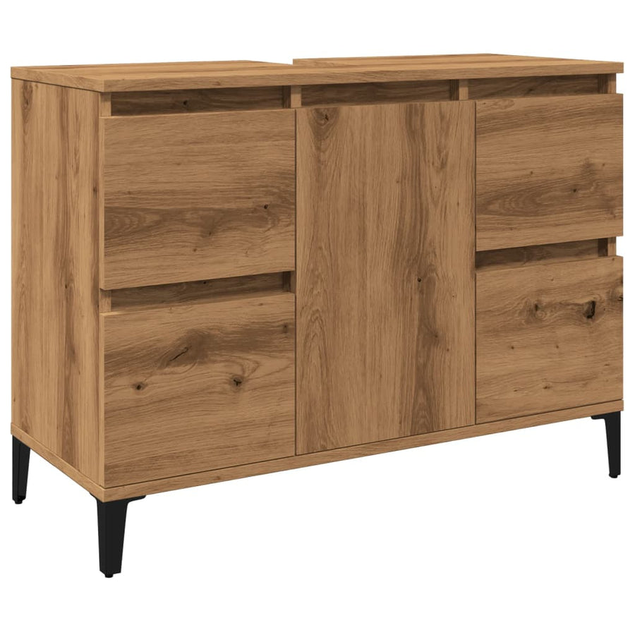 Wastafelkast 80x33x60 cm bewerkt hout artisanaal eikenkleur