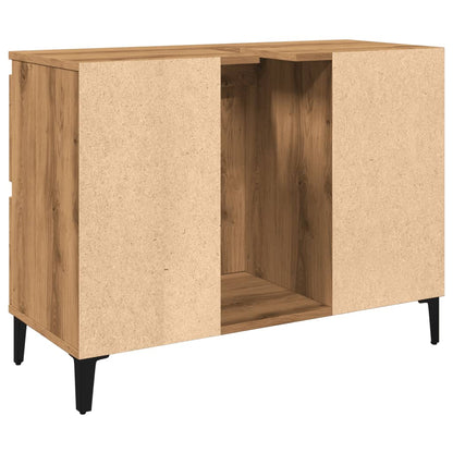Wastafelkast 80x33x60 cm bewerkt hout artisanaal eikenkleur