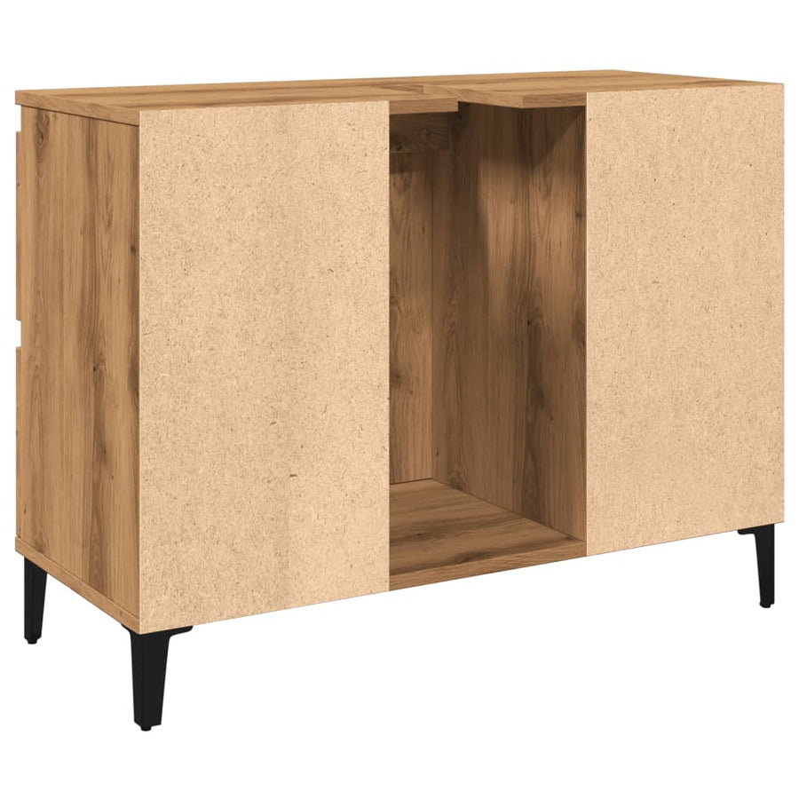 Wastafelkast 80x33x60 cm bewerkt hout artisanaal eikenkleur