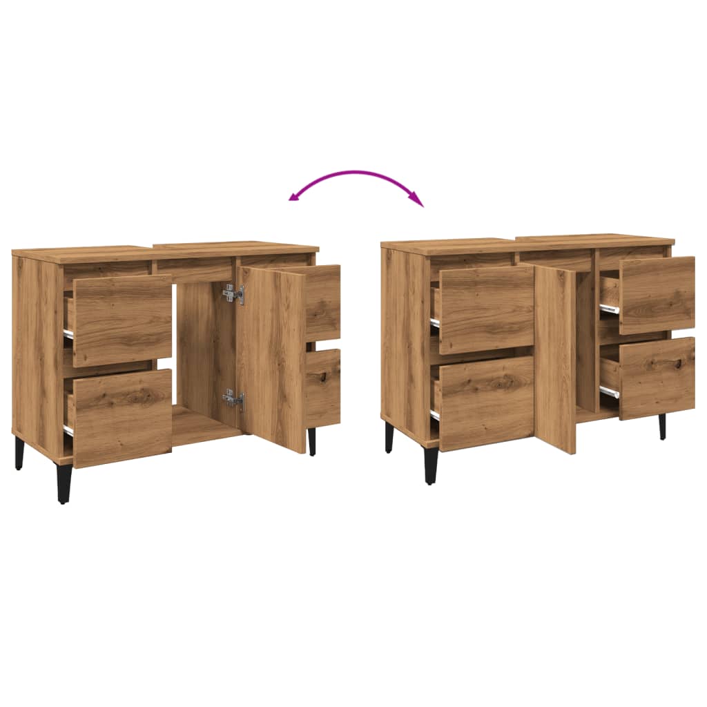 Wastafelkast 80x33x60 cm bewerkt hout artisanaal eikenkleur