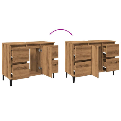 Wastafelkast 80x33x60 cm bewerkt hout artisanaal eikenkleur