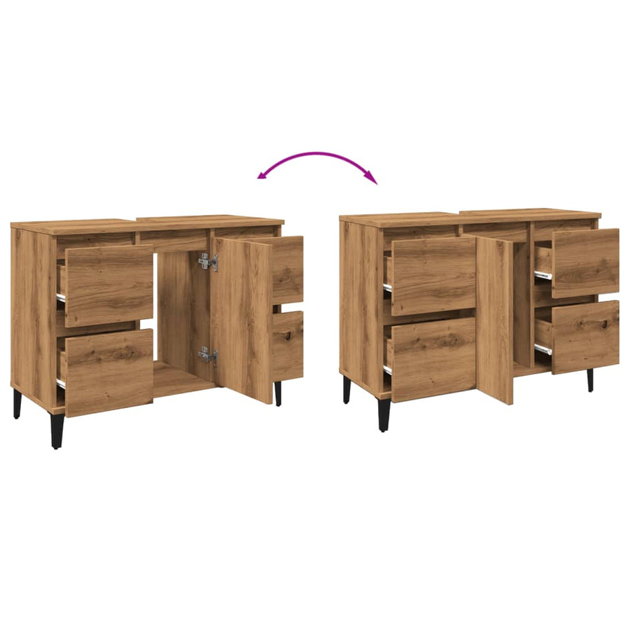 Wastafelkast 80x33x60 cm bewerkt hout artisanaal eikenkleur