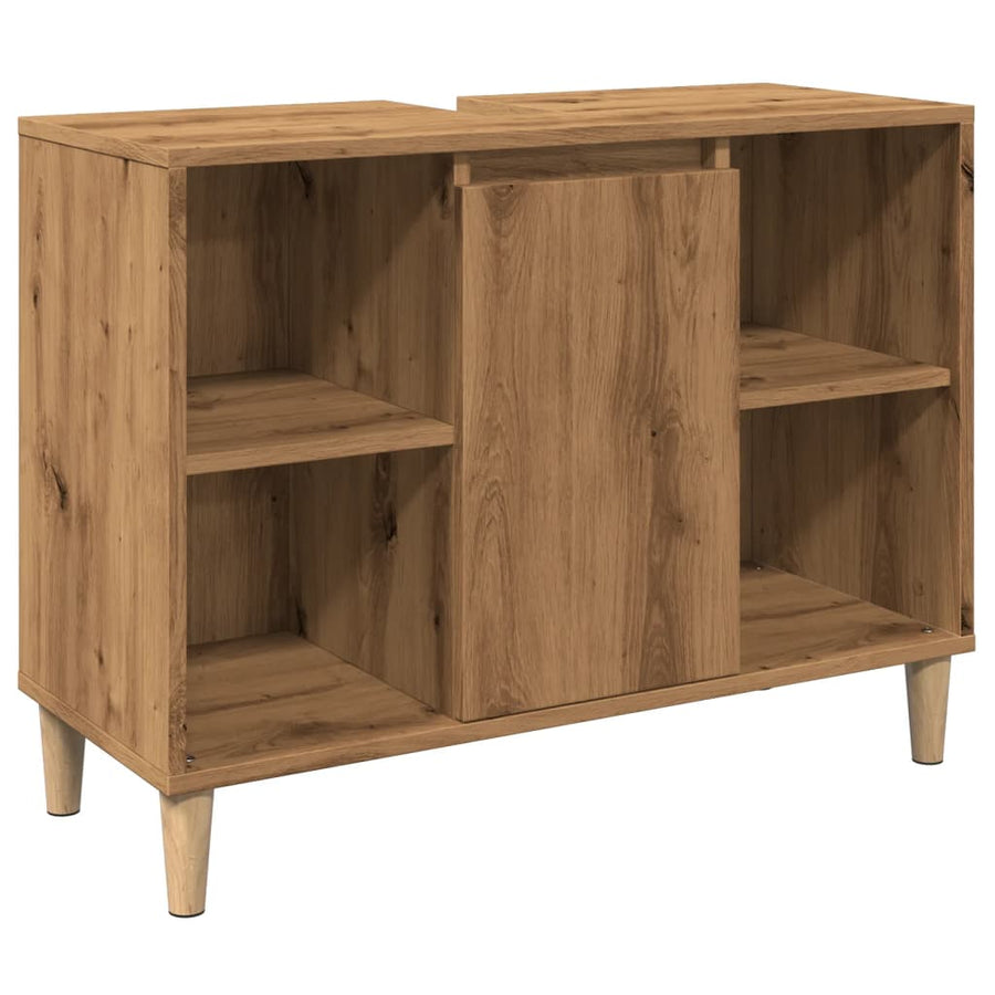 Badkamerkast 80x33x60 cm bewerkt hout artisanaal eikenkleur