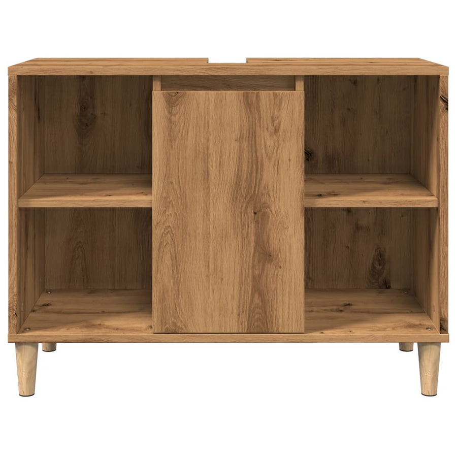 Badkamerkast 80x33x60 cm bewerkt hout artisanaal eikenkleur