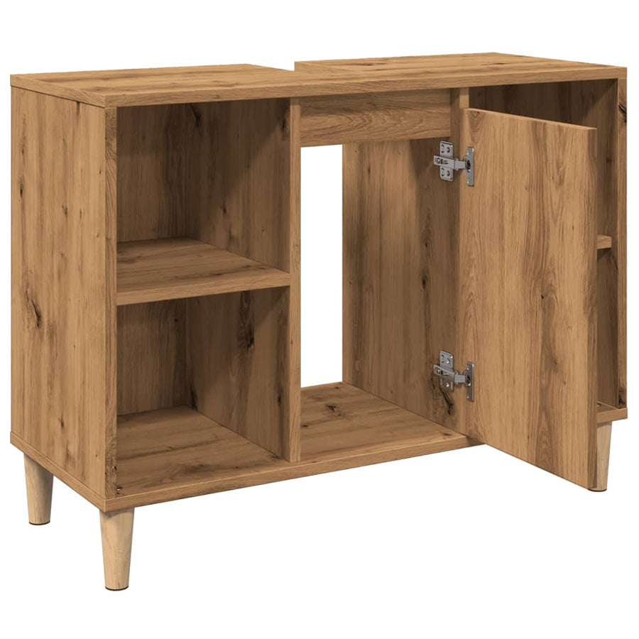 Badkamerkast 80x33x60 cm bewerkt hout artisanaal eikenkleur