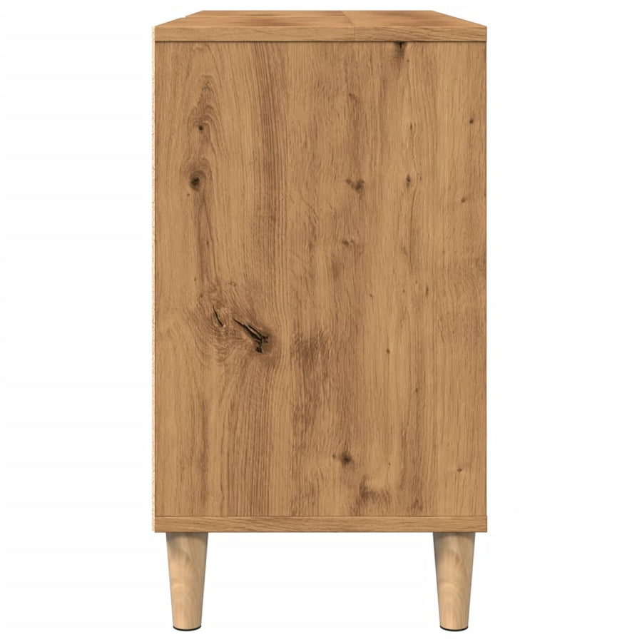 Badkamerkast 80x33x60 cm bewerkt hout artisanaal eikenkleur