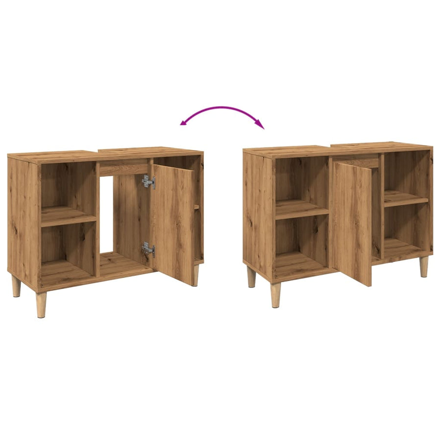 Badkamerkast 80x33x60 cm bewerkt hout artisanaal eikenkleur